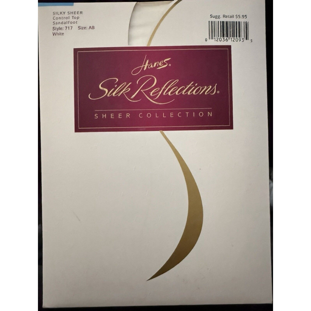 NEW Hanes Silk Reflections Silky Sheer Control Top White Pantyhose Style 717 AB